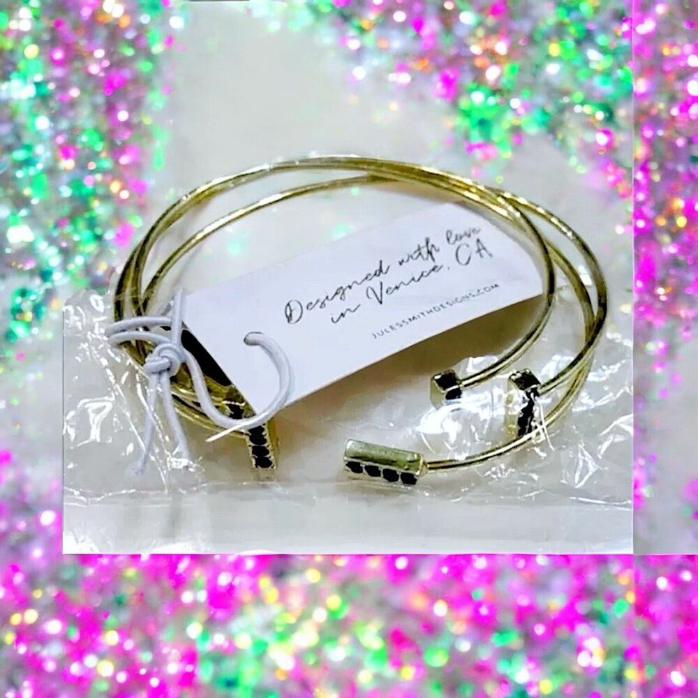 Jules Smith 14K Gold-Plated Pavé Cuff Bracelet with black crystals New With Tags